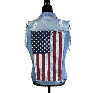 KITTENISH American Flag Denim Vest Festival Merica Party Women’s Size Small